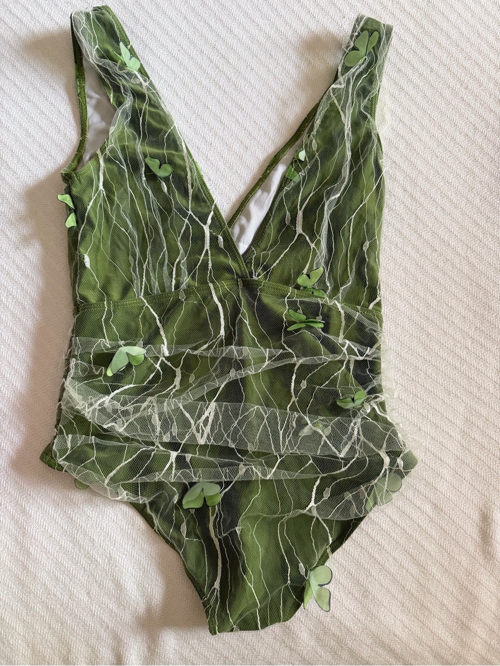 Retro Green Mesh One-Piece Swimsuit with Butterfly Appliqué Retro Stage